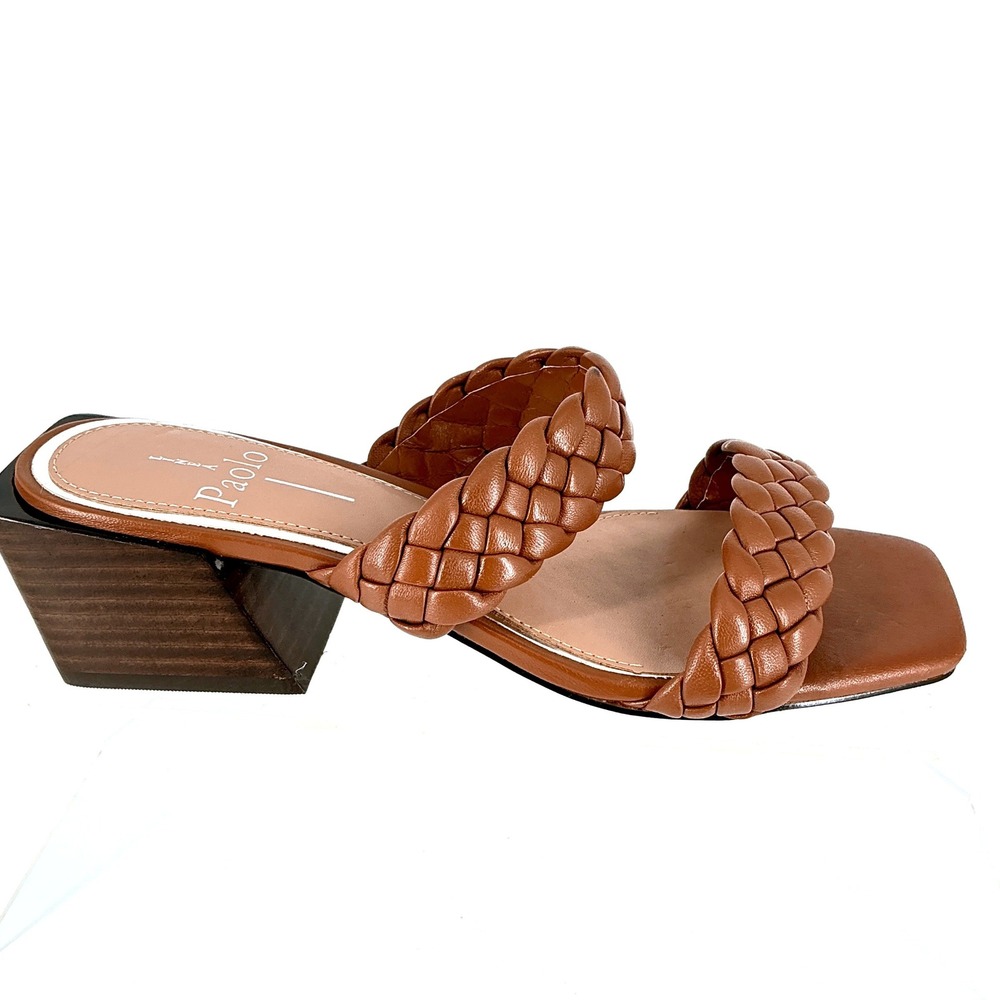Linea Paolo Size 6 Cognac Brown Braided Leather Heel Slide Sandal NEW Irene $130